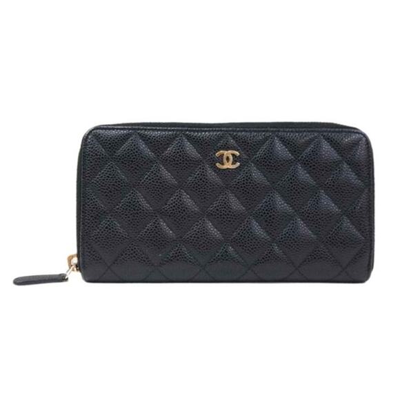 Chanel Black Quilted Caviar L-Gusset Zip-Around Wallet - Picture 1 of 11